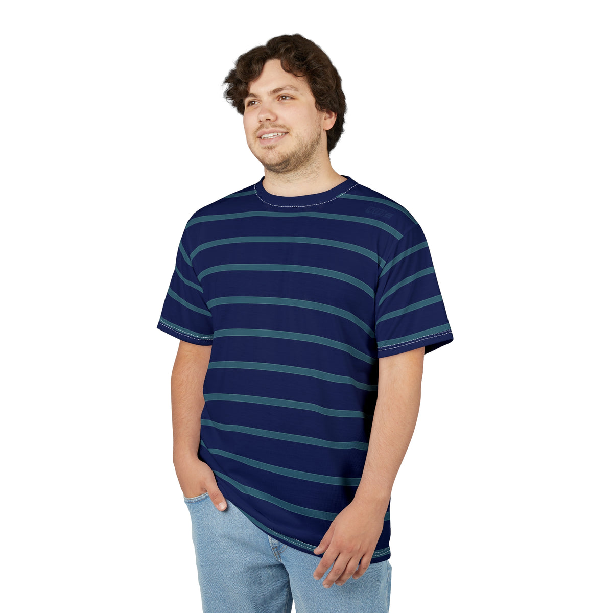 Striped Navy Crew Tee — Classic Blue Horizontal Stripe T-Shirt