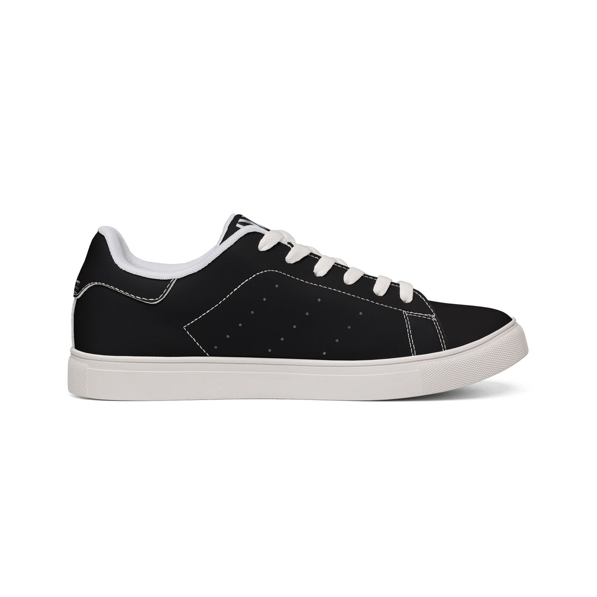 Men's Low-Top Leather Sneakers — Black Retro Logo Casual Shoes