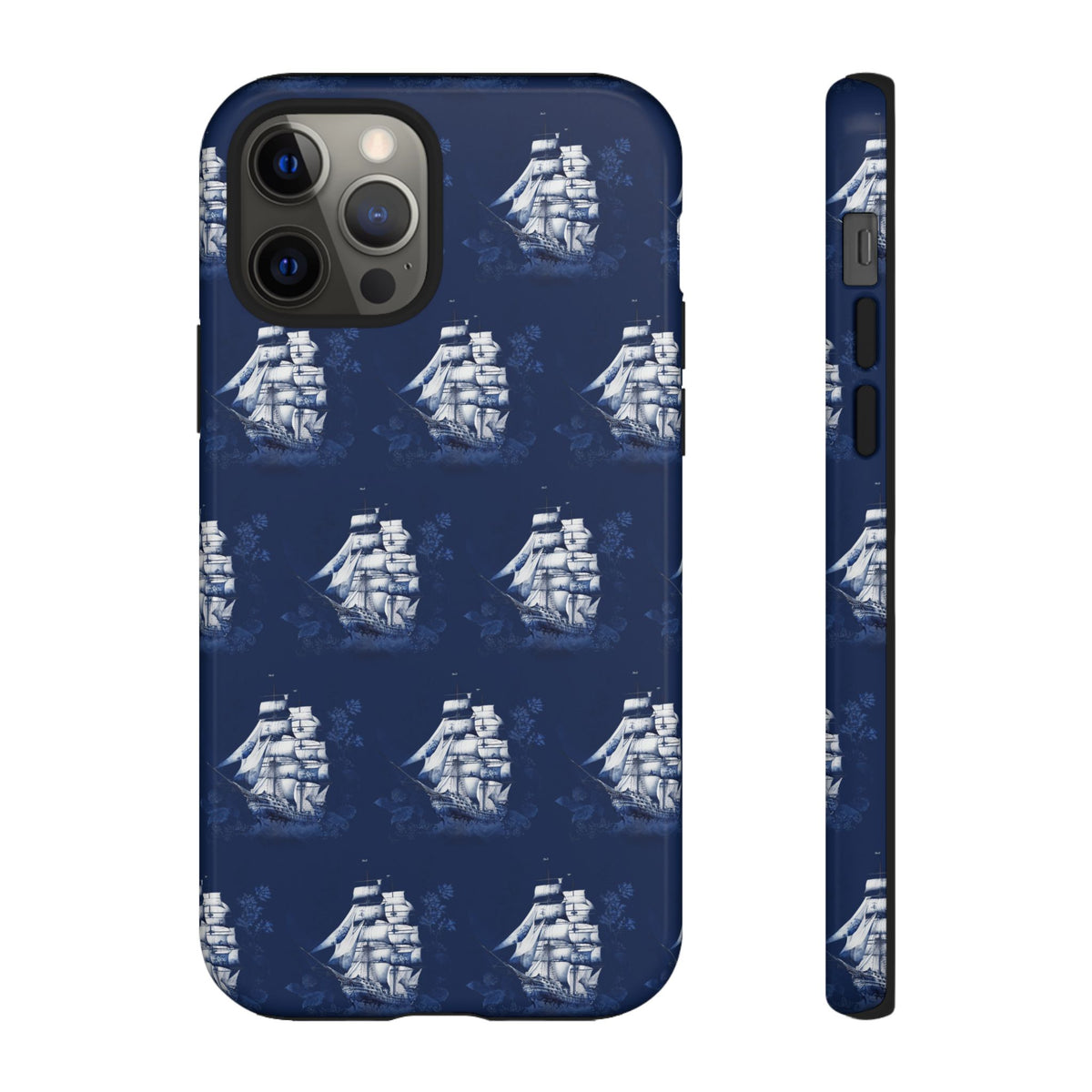 Navy Sailing Ship Phone Case — Navy Blue Vintage Nautical All-Over Print