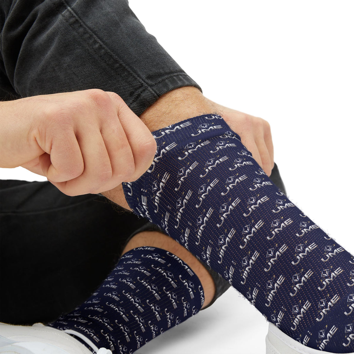 UME Monochrome Crew Socks — Navy All-Over Sublimation Print