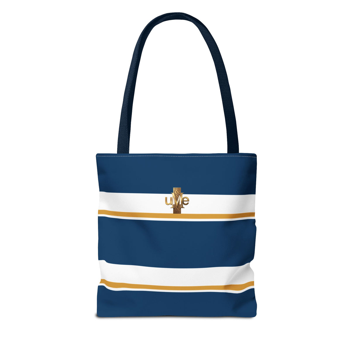 LIVE Cross Tote Bag — Navy & White Stripes with Gold Motif