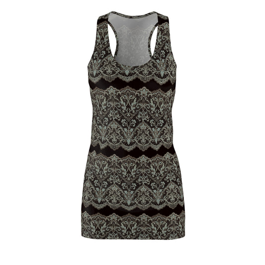 Racerback Dress — Vintage Lace Damask All-Over Print — Charcoal & Pewter