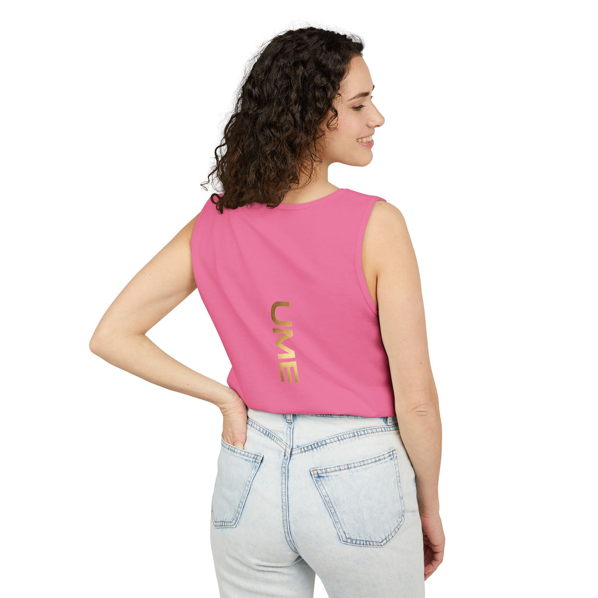 UME Gold Vertical Logo Tank Top – Garment-Dyed Unisex Muscle Tee