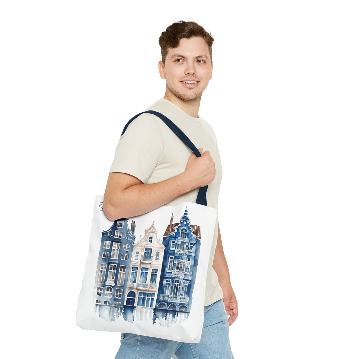 Watercolor Dutch Canal Houses Tote Bag — Amsterdam Architecture AOP Tote