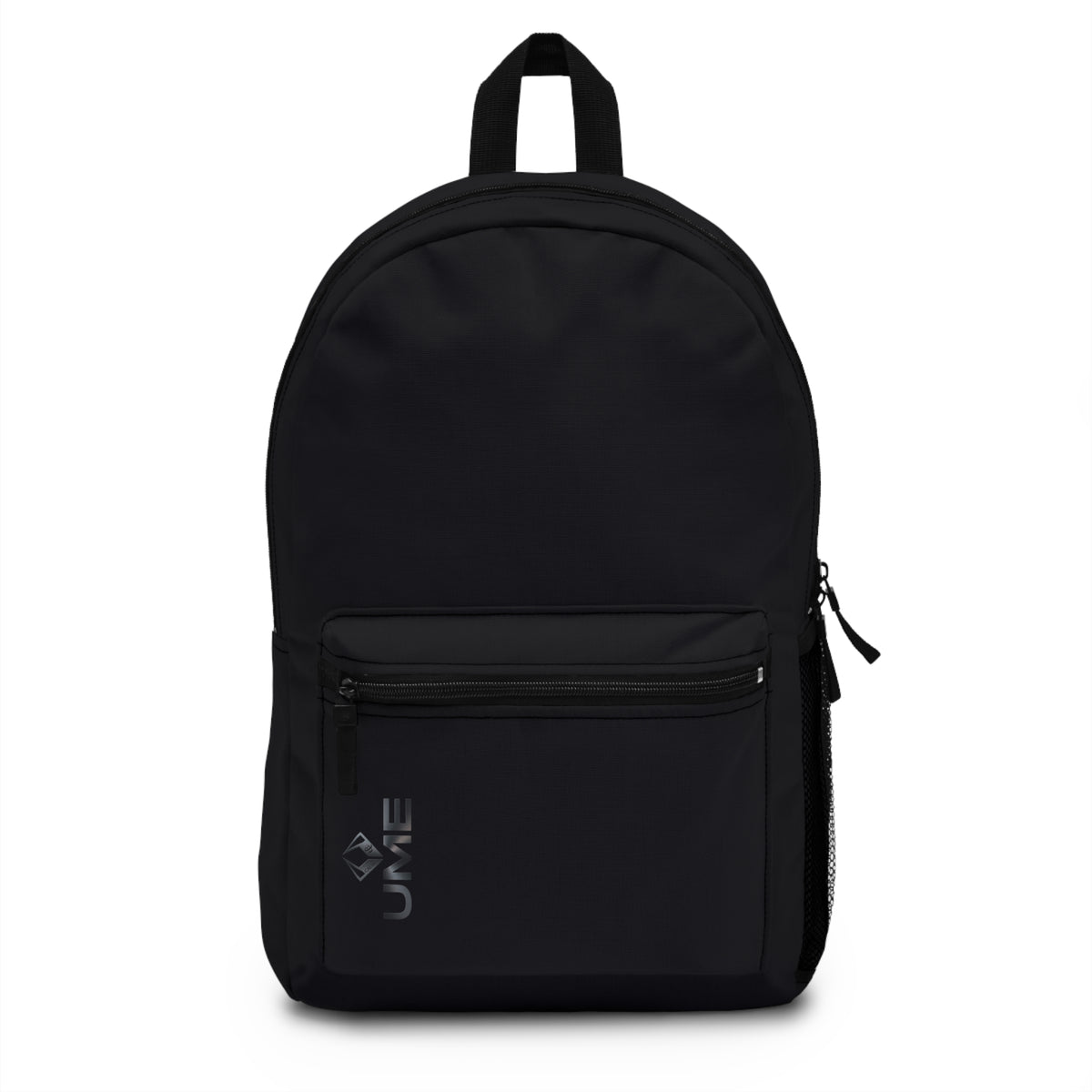 Black Minimalist Backpack with Subtle UME Logo — Everyday Travel & School Bag