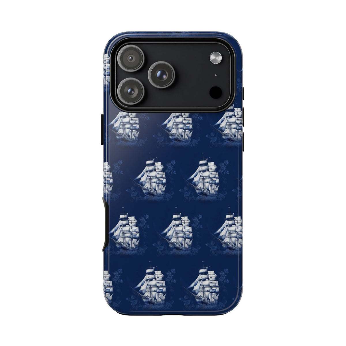 Navy Sailing Ship Phone Case — Navy Blue Vintage Nautical All-Over Print