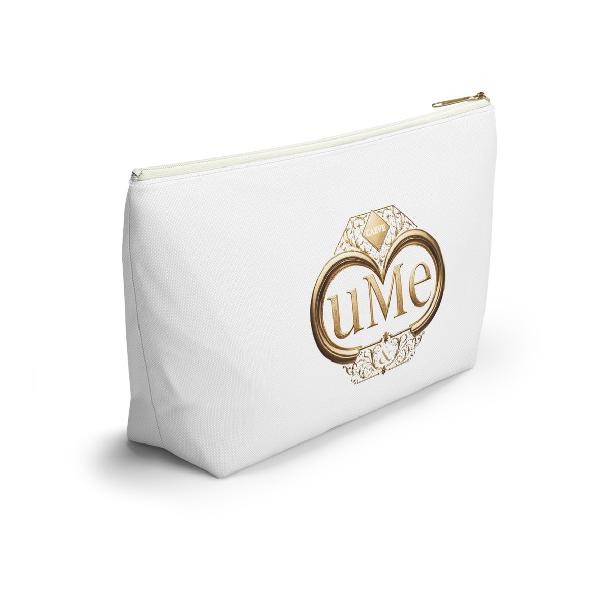 Accessory Pouch — White Elegant Gold Monogram 'uMe' Cosmetic Bag