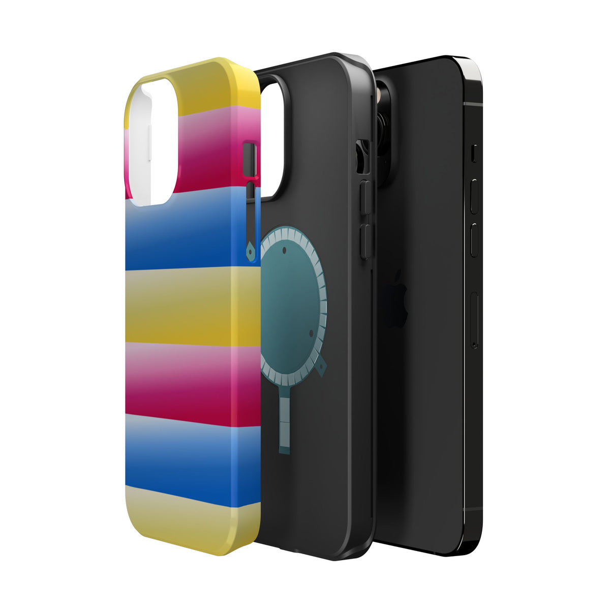 Striped Magnetic Impact-Resistant Phone Case — Colorful Pink Blue Yellow Protection