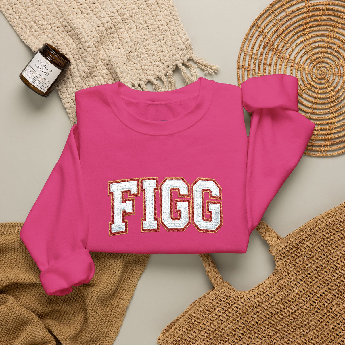 FFiGG Embroidered Collegiate Crewneck — Sport Grey, Black & More Colors