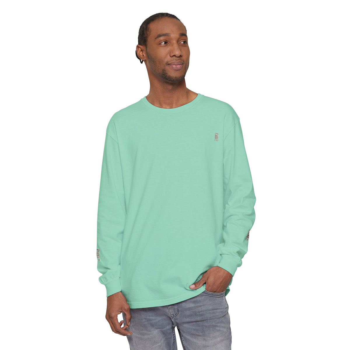 Garment-Dyed Long-Sleeve T-Shirt — Multi-Color Minimal Graphic