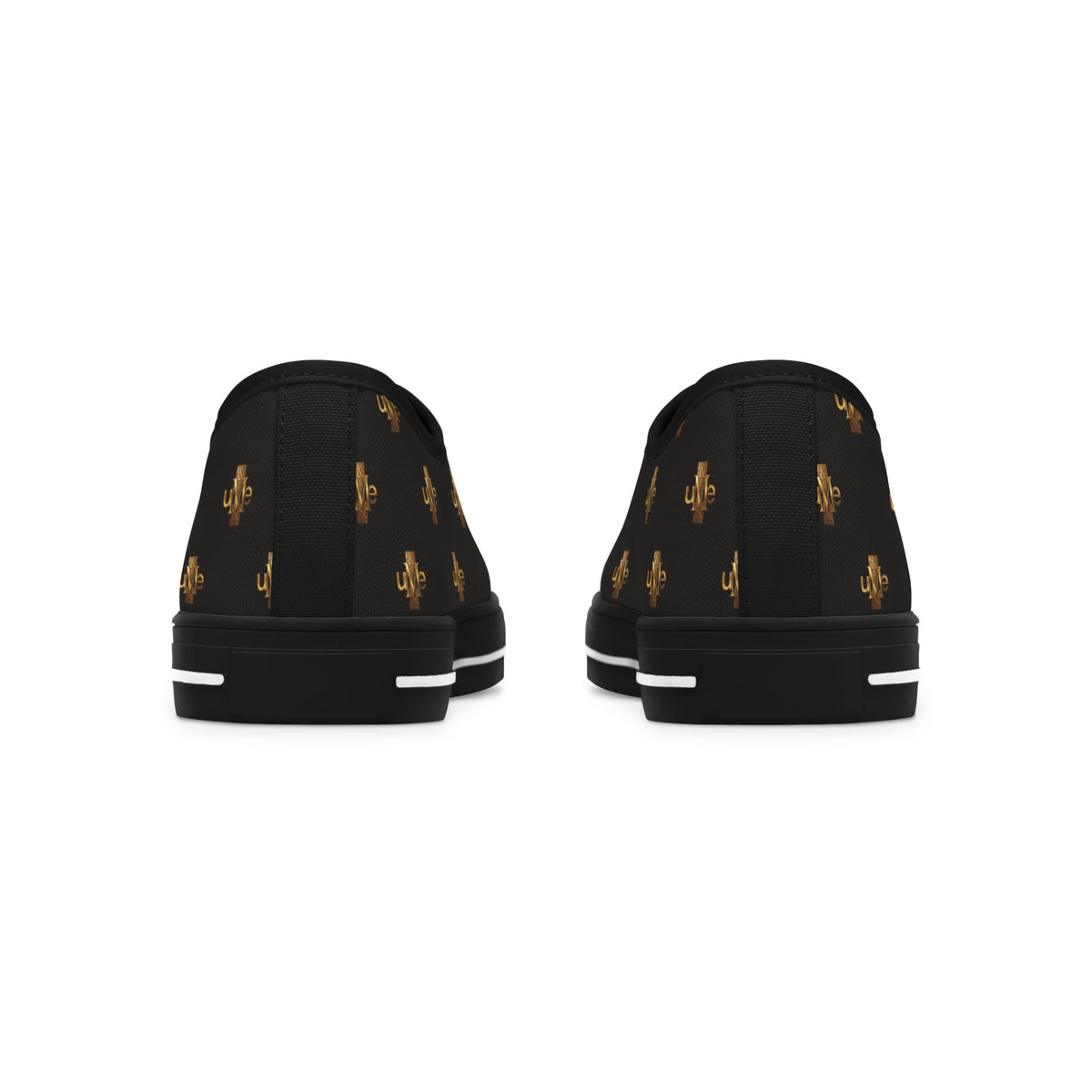 Women’s Low-Top Sneakers — Black and Gold All-Over Print