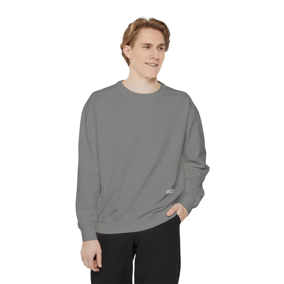 Garment-Dyed Crewneck Sweatshirt — Multi-Color Minimal Graphic