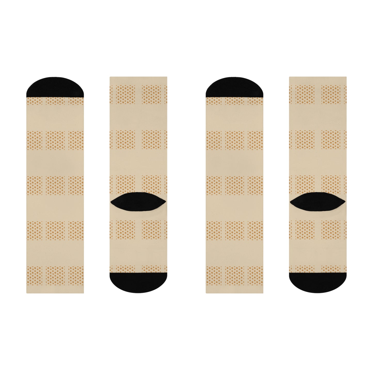 Cushioned Crew Socks — Breathable Beige Athletic Socks with Black Heel & Toe