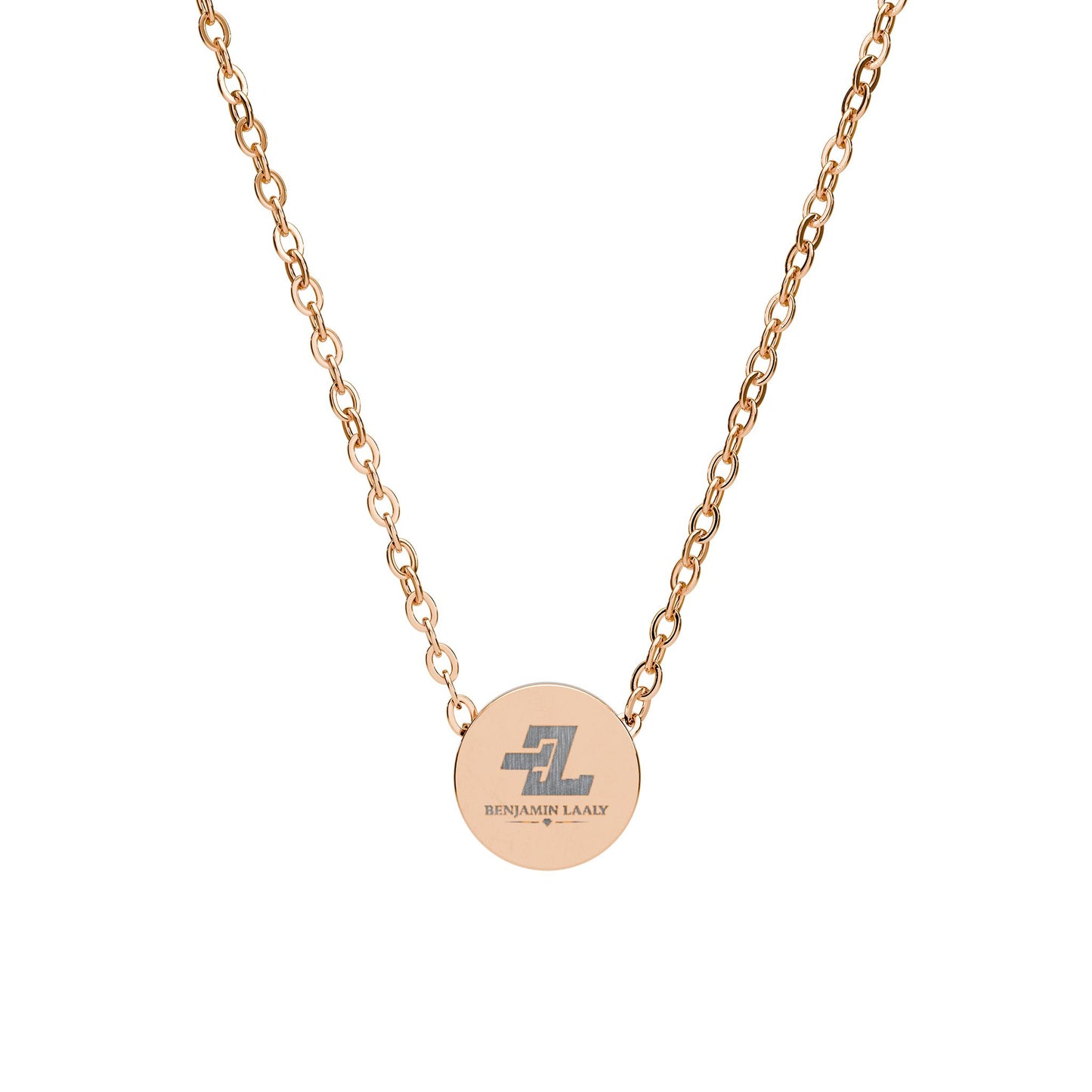 Signature Disc Necklace — Branded Logo Circle Pendant in Gold & Steel