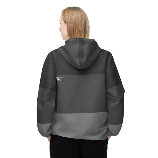 Gray Striped Windbreaker Jacket – Lightweight Hooded AOP Shell