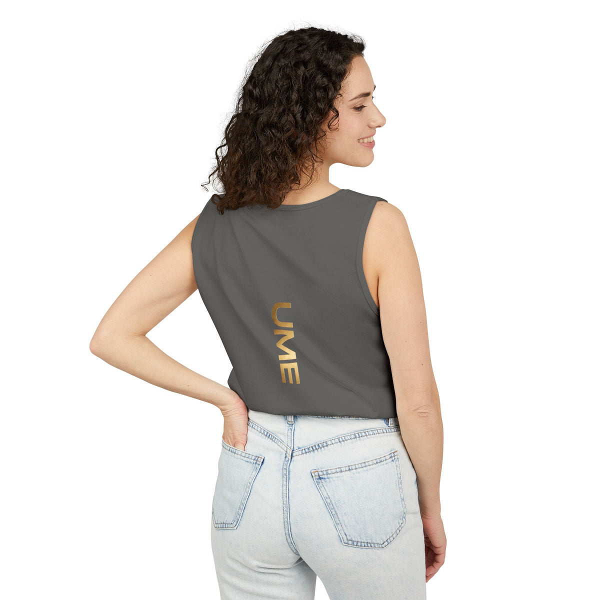 UME Gold Vertical Logo Tank Top – Garment-Dyed Unisex Muscle Tee
