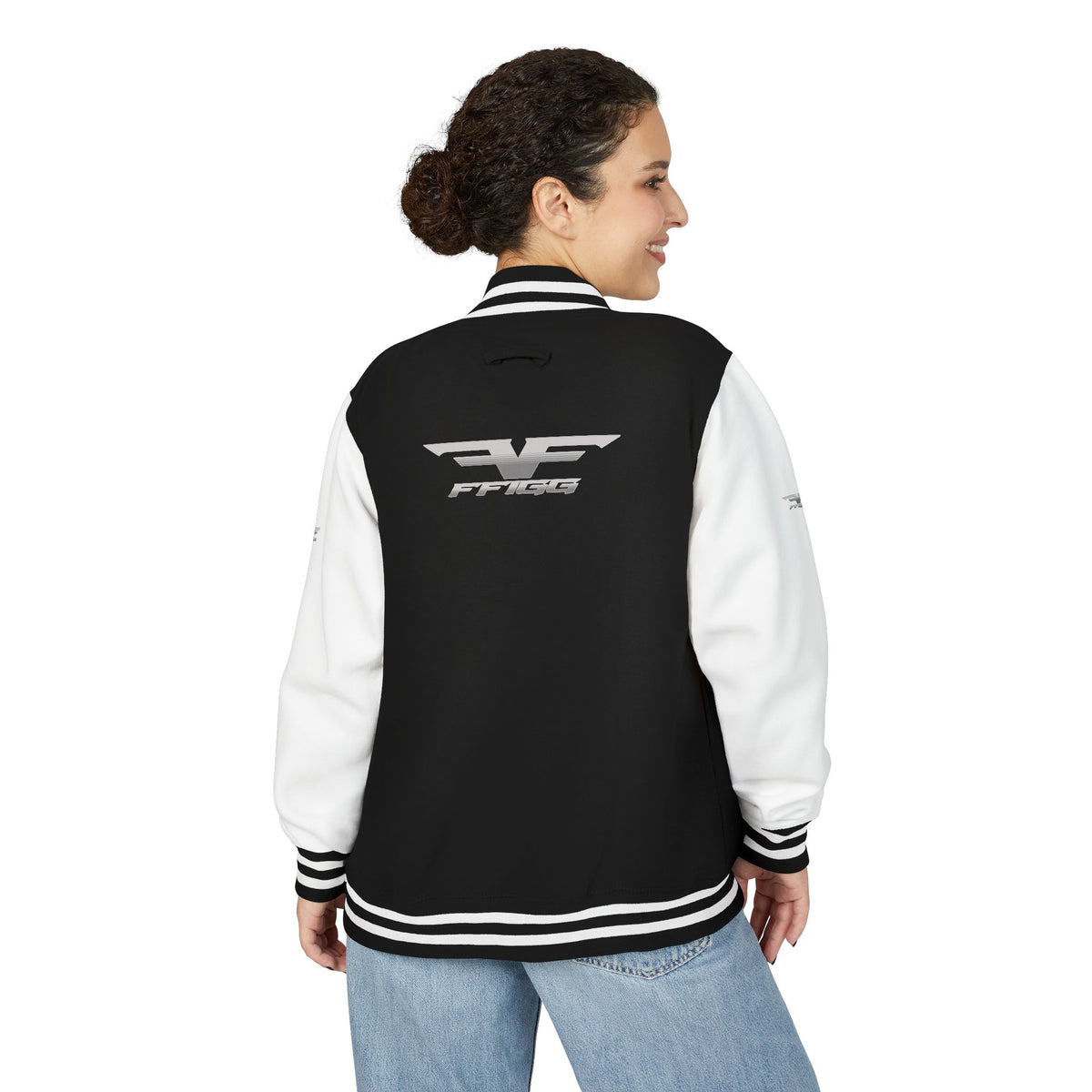 Black and White Varsity Jacket with Winged Logo
