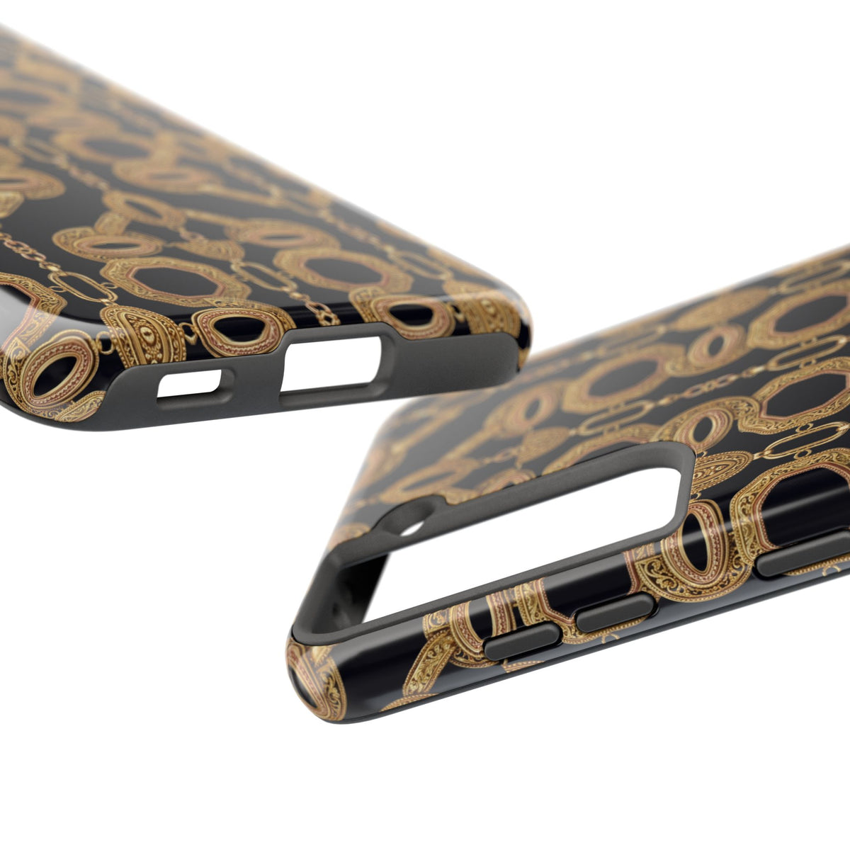 Gold Chain Phone Case — Black & Gold Ornate Chain All-Over Print Tough Cover