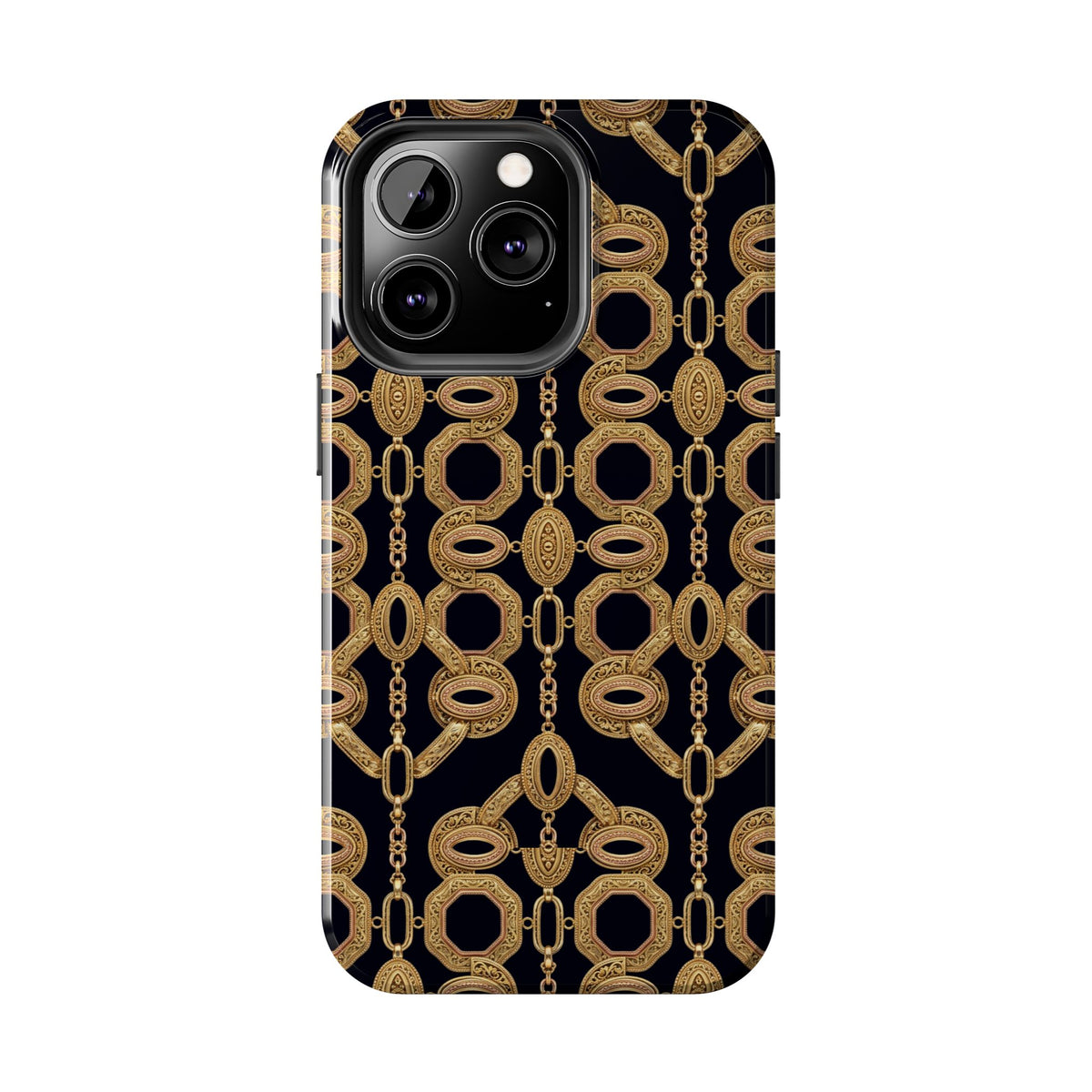 Gold Chain Phone Case — Black & Gold Ornate Chain All-Over Print Tough Cover