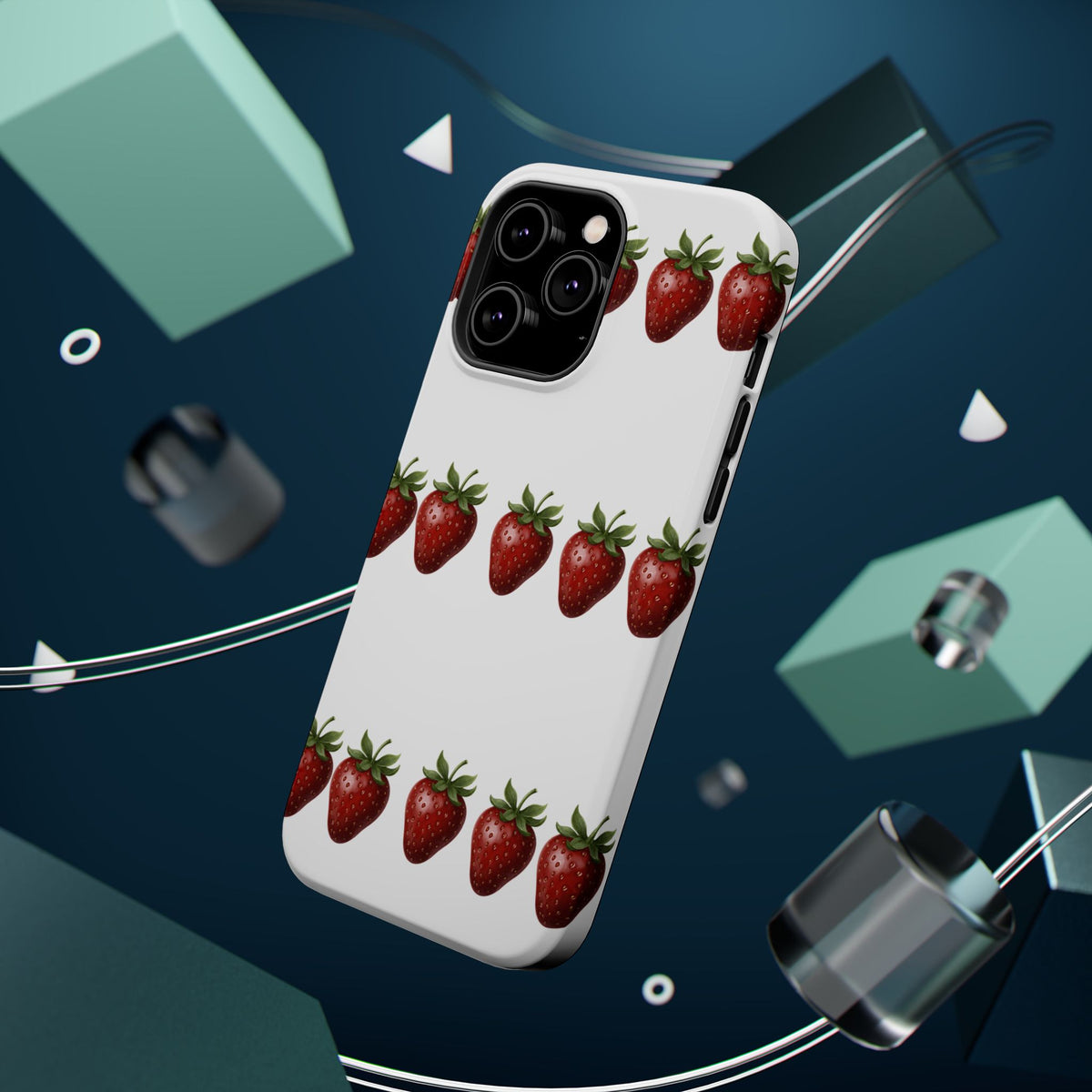 Strawberry Row Phone Case — White MagSafe Magnetic Impact-Resistant Cover