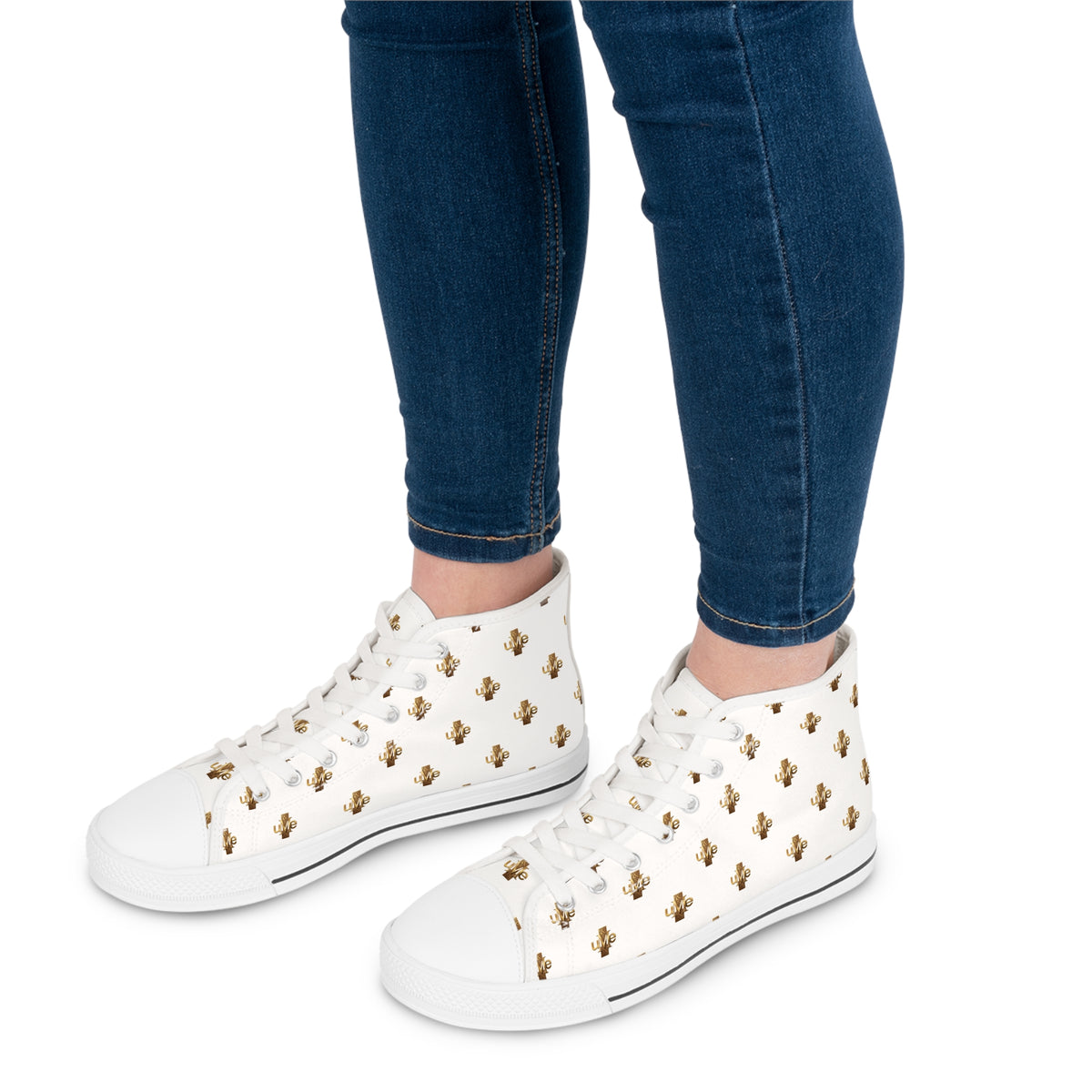Women’s High-Top Sneakers — White All-Over Print