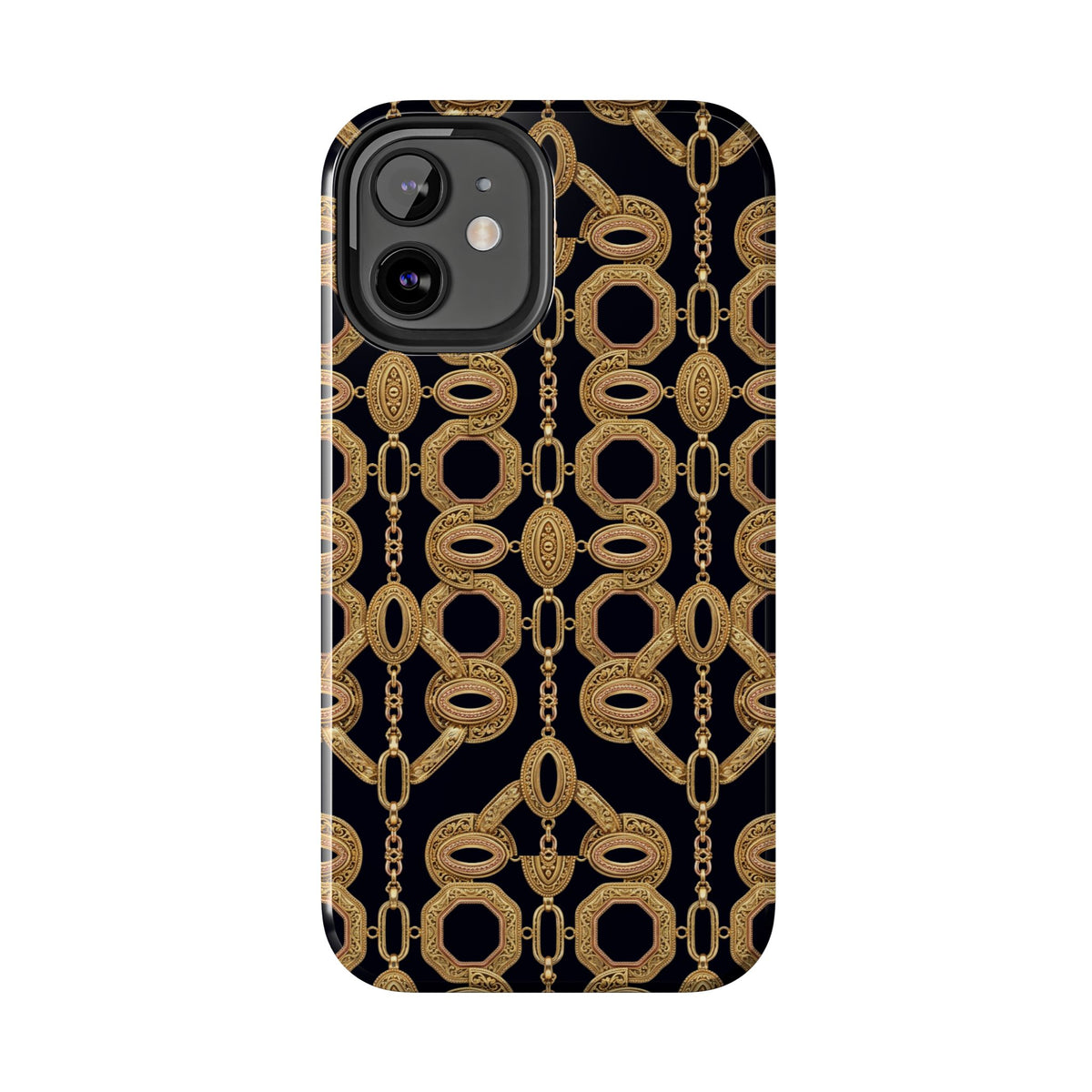 Gold Chain Phone Case — Black & Gold Ornate Chain All-Over Print Tough Cover