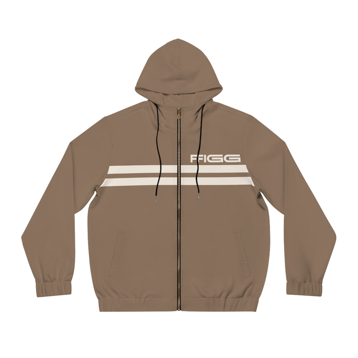 FFiGG Striped Full-Zip Hoodie — Taupe All-Over Print