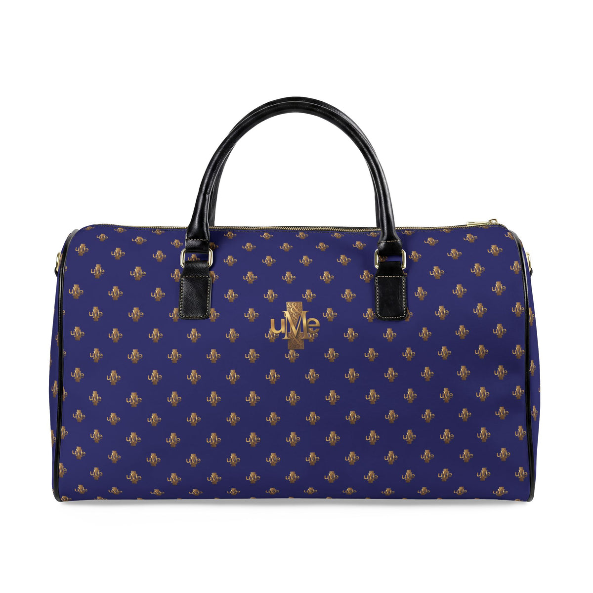 UME Logo Faux-Leather Travel Bag — Navy and Gold Weekender