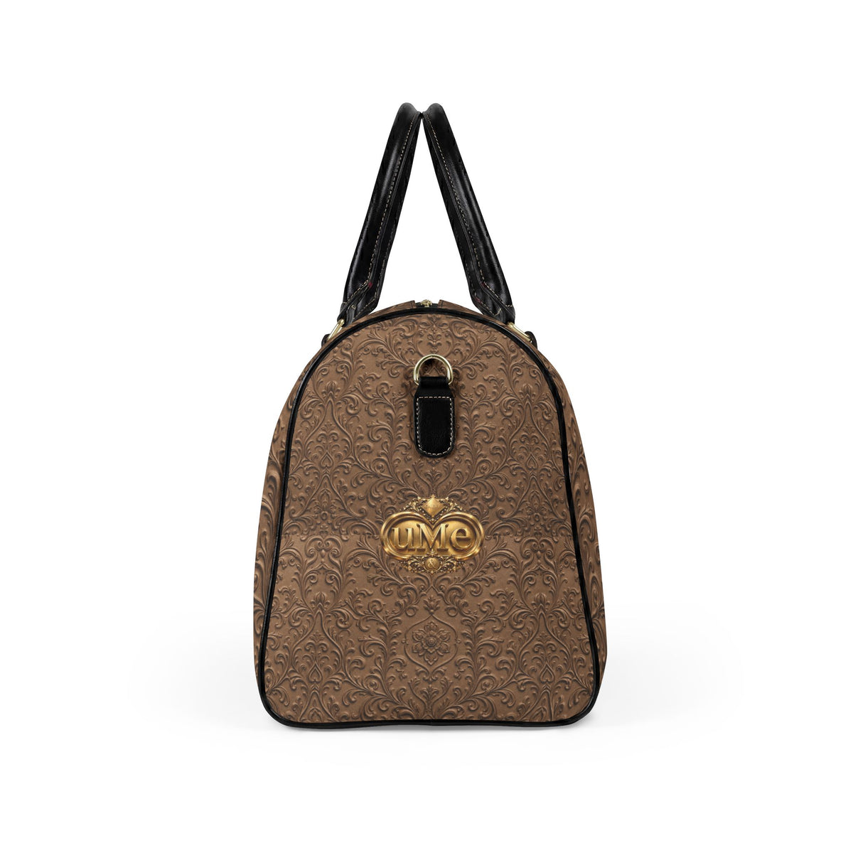Brown Faux Leather Travel Bag — Vintage Scroll 'uMe' Weekender