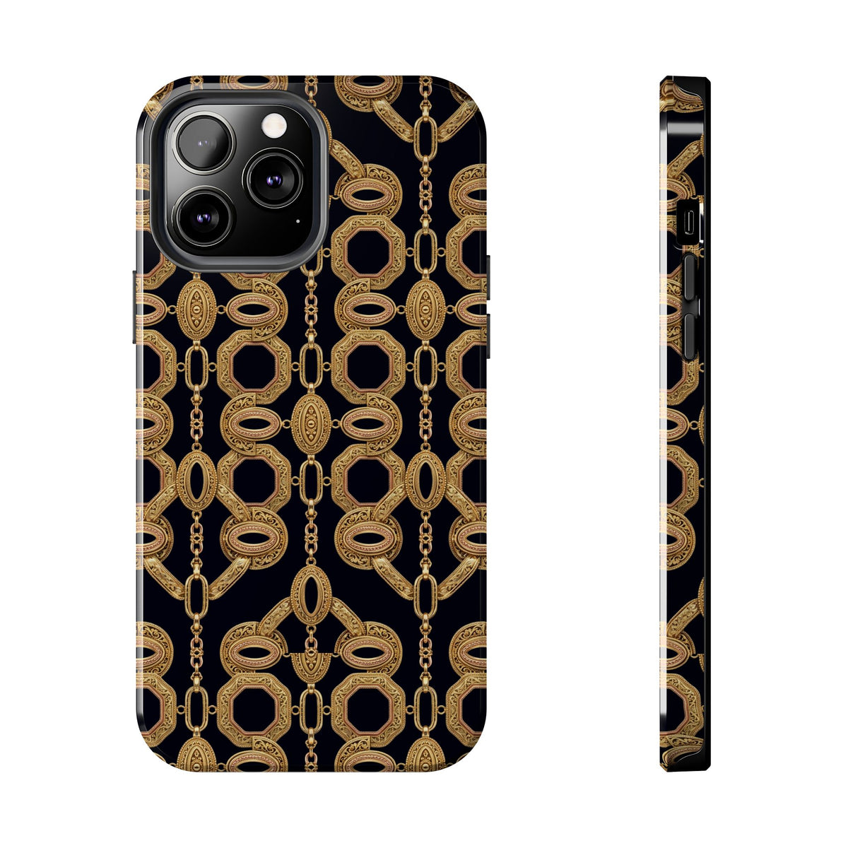 Gold Chain Phone Case — Black & Gold Ornate Chain All-Over Print Tough Cover