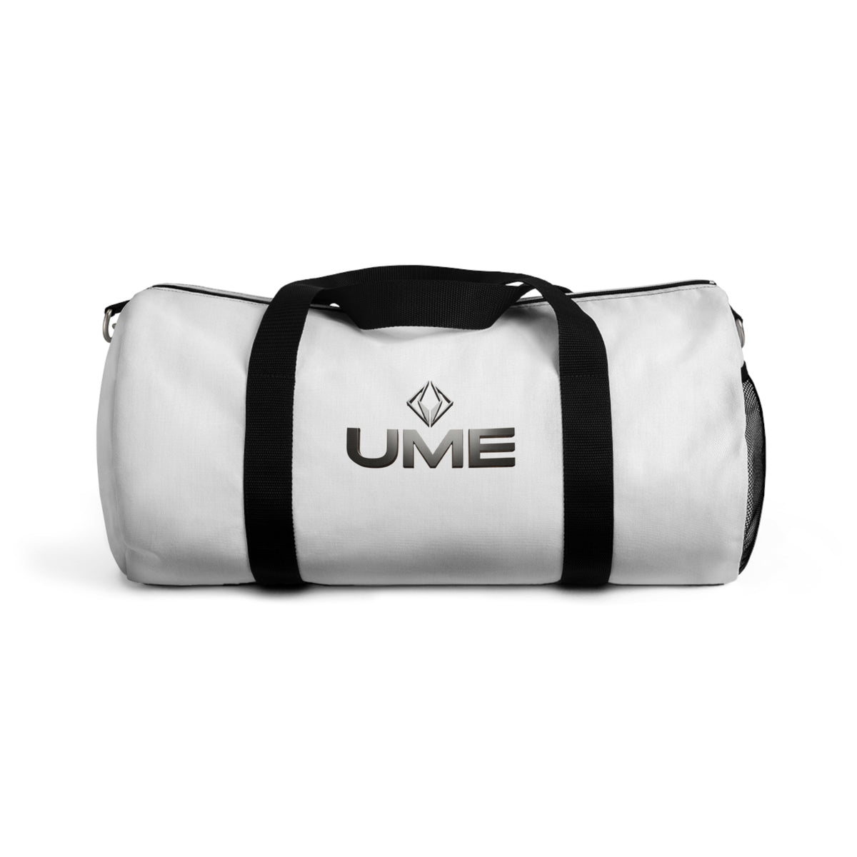 White UME Logo Duffel Bag — Travel & Gym Weekender