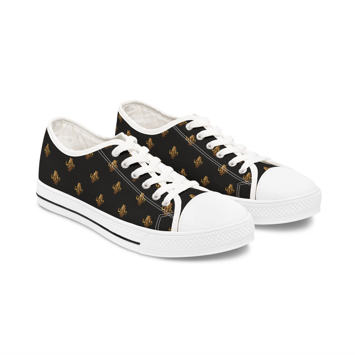 Women’s Low-Top Sneakers — Black and Gold All-Over Print