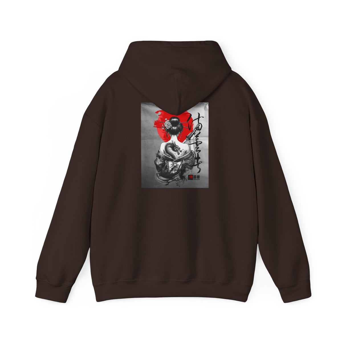 Samurai Poppy Hoodie — Japanese Ink Art Hooded Sweatshirt