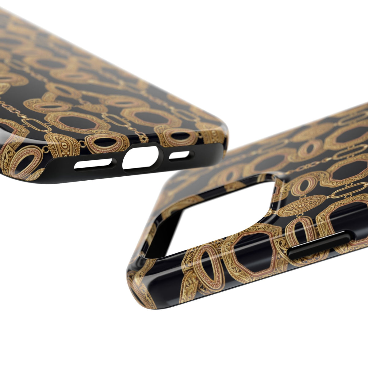 Gold Chain Phone Case — Black & Gold Ornate Chain All-Over Print Tough Cover