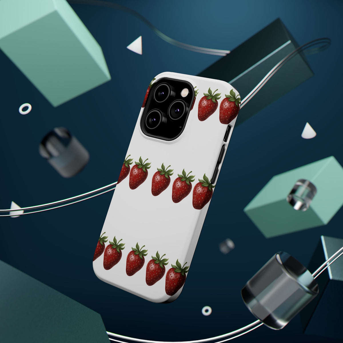 Strawberry Row Phone Case — White MagSafe Magnetic Impact-Resistant Cover
