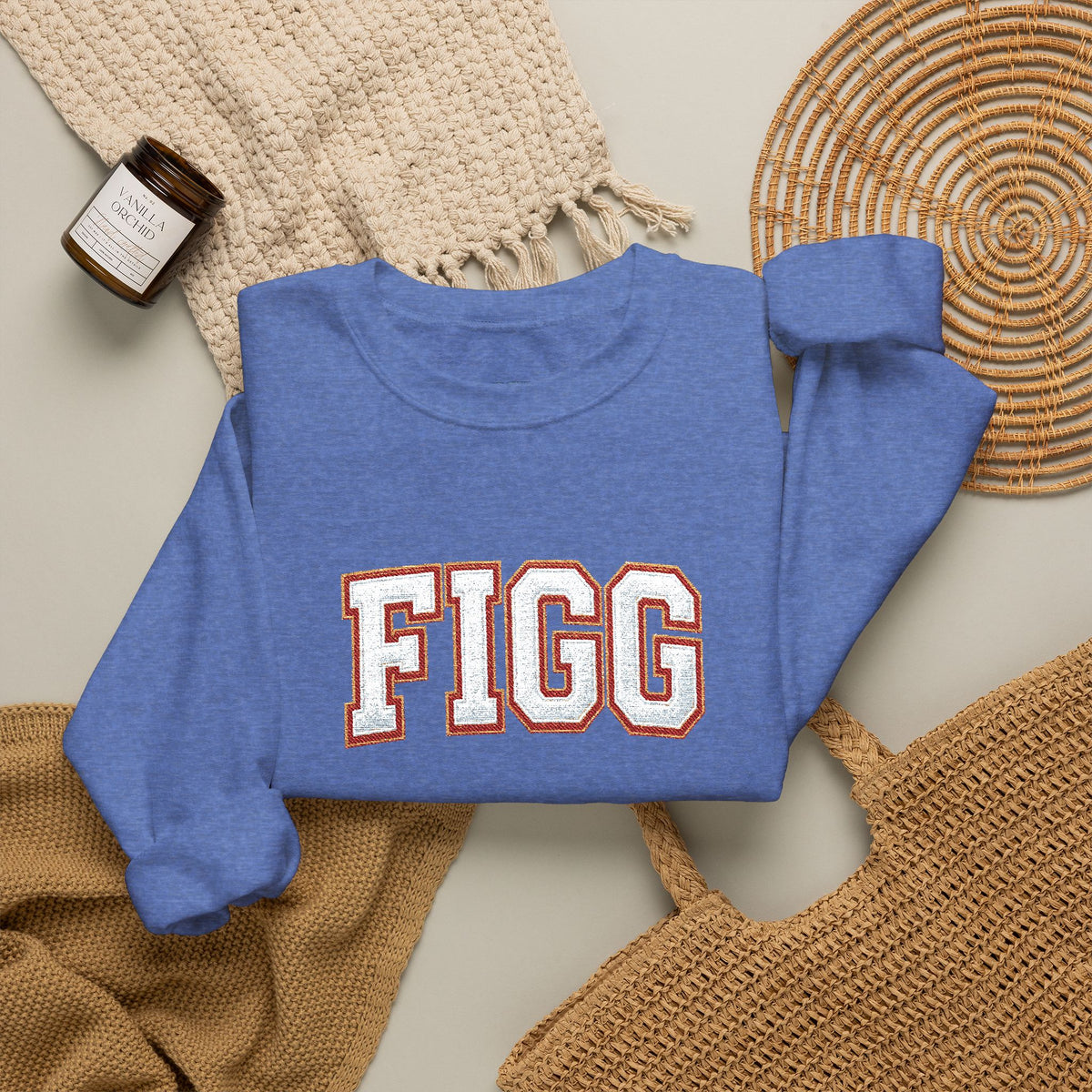 FFiGG Embroidered Collegiate Crewneck — Sport Grey, Black & More Colors