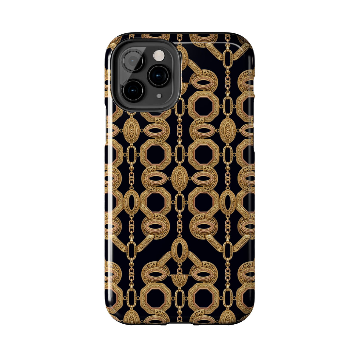 Gold Chain Phone Case — Black & Gold Ornate Chain All-Over Print Tough Cover