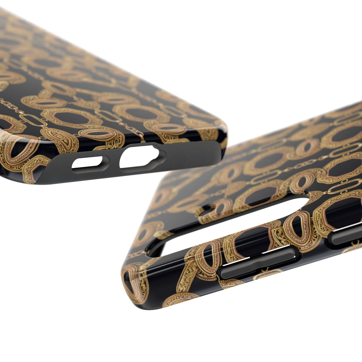 Gold Chain Phone Case — Black & Gold Ornate Chain All-Over Print Tough Cover