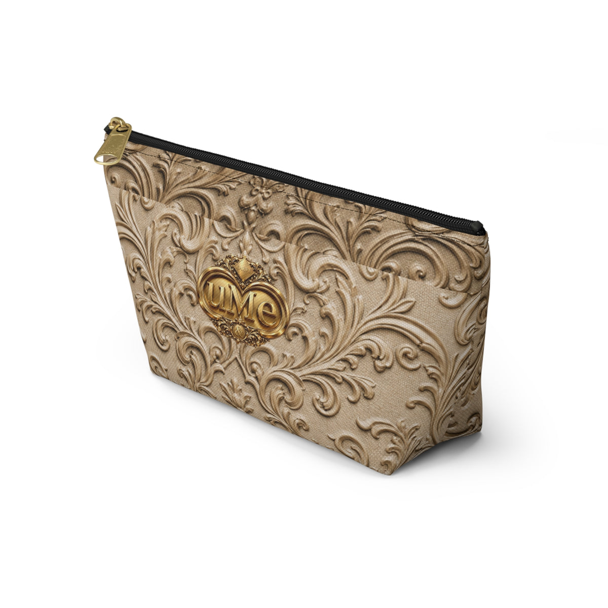 Beige UME Gold Scroll Accessory Pouch — All-Over Print
