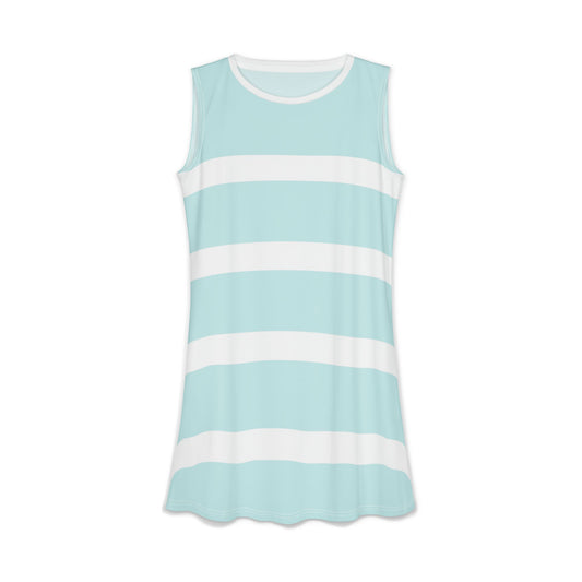 Aqua & White Striped Sleeveless Swing Dress — Casual Summer A-Line