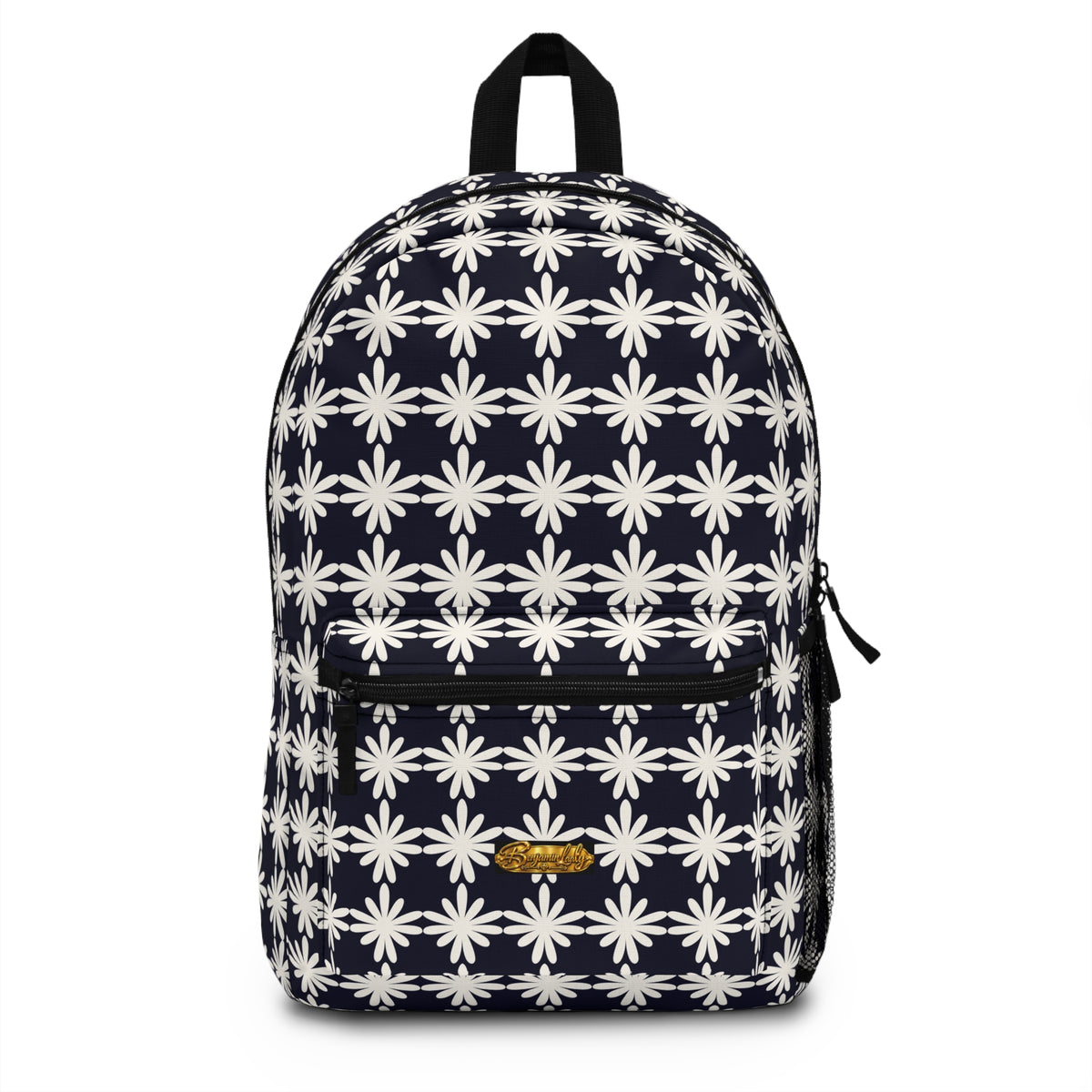 Navy Daisy Pattern Backpack — Floral Geometric School & Travel Bag