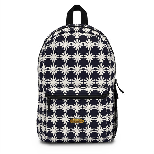 Black Daisy Pattern Backpack — Floral Geometric School & Travel Bag