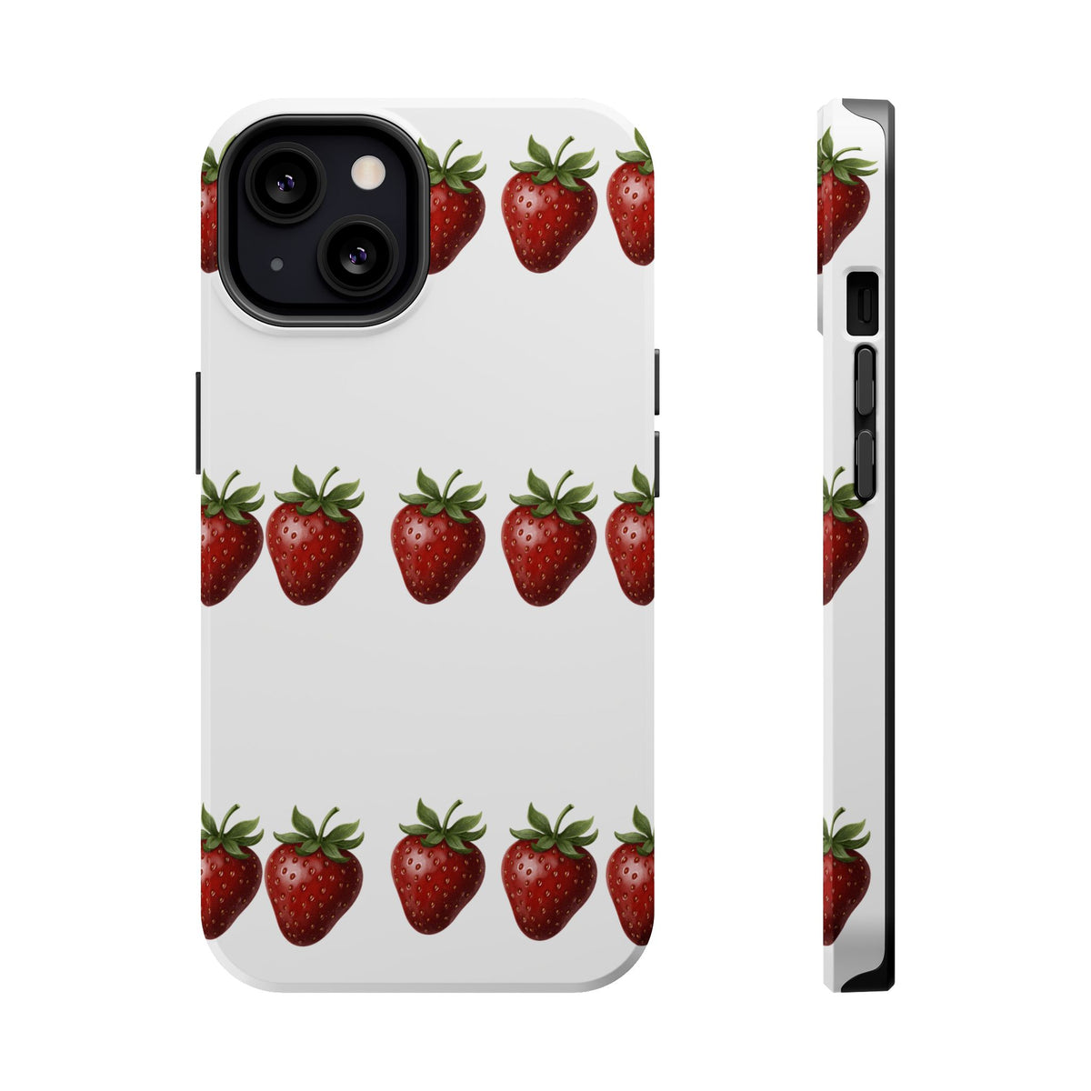 Strawberry Row Phone Case — White MagSafe Magnetic Impact-Resistant Cover