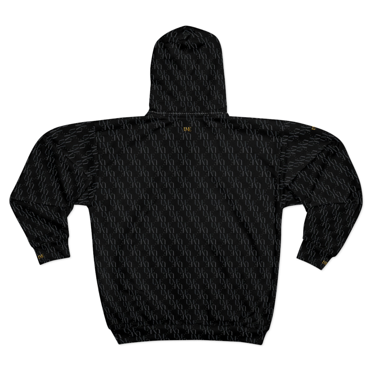Black Textured Zip Hoodie — Black Monogram All-Over Print
