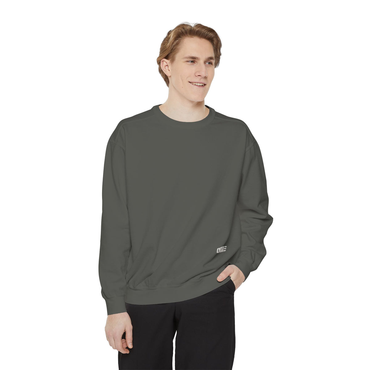 Garment-Dyed Crewneck Sweatshirt — Multi-Color Minimal Graphic