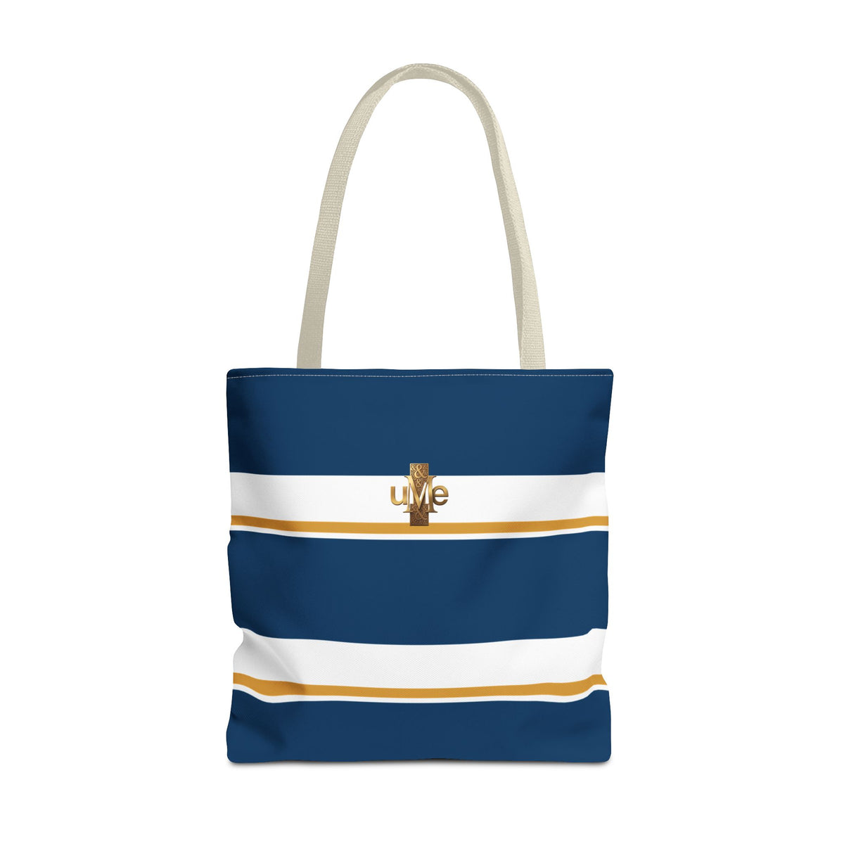 LIVE Cross Tote Bag — Navy & White Stripes with Gold Motif