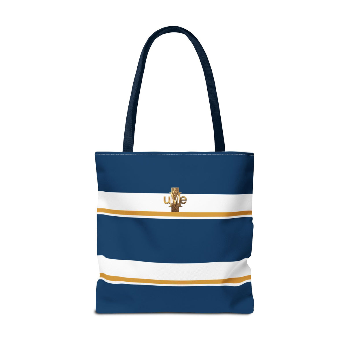 LIVE Cross Tote Bag — Navy & White Stripes with Gold Motif