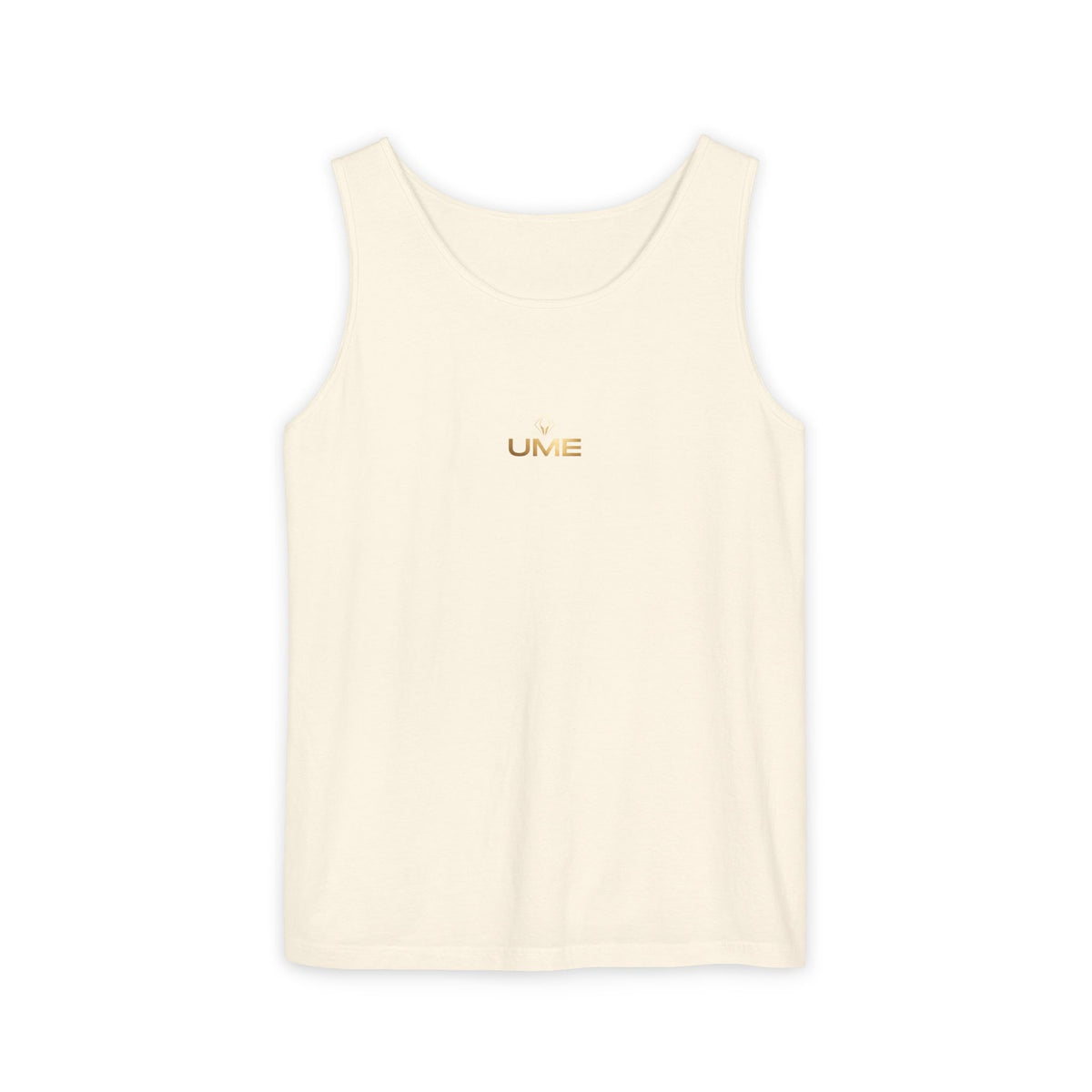 UME Gold Vertical Logo Tank Top – Garment-Dyed Unisex Muscle Tee