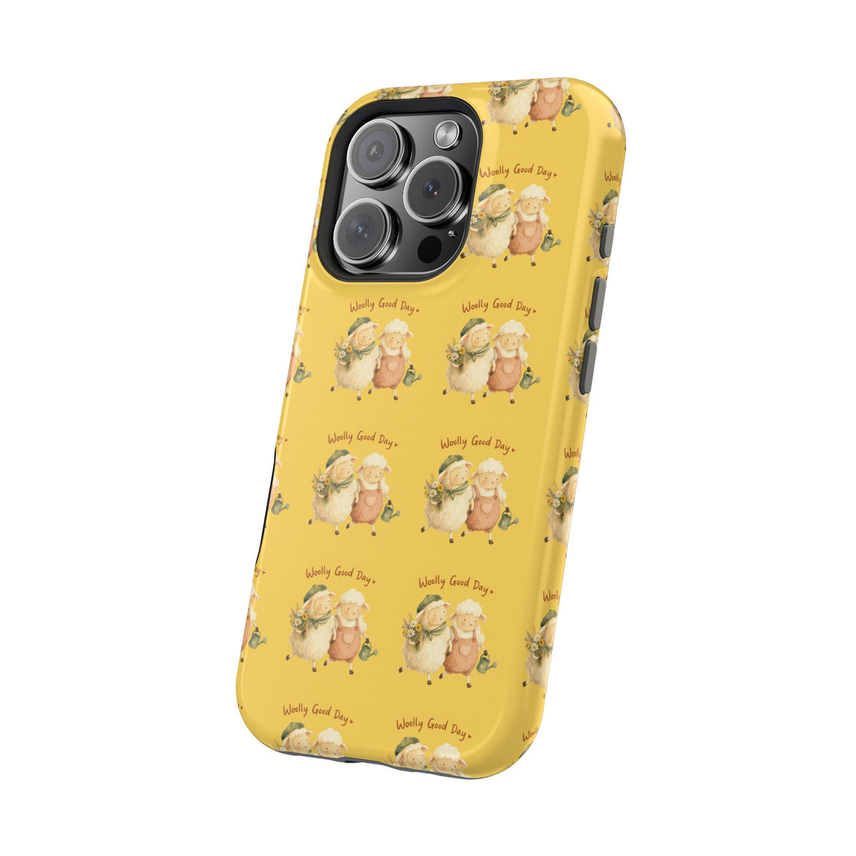"Woolly Good Day" Phone Case — Yellow Sheep Pattern Magnetic Impact-Resistant Cover