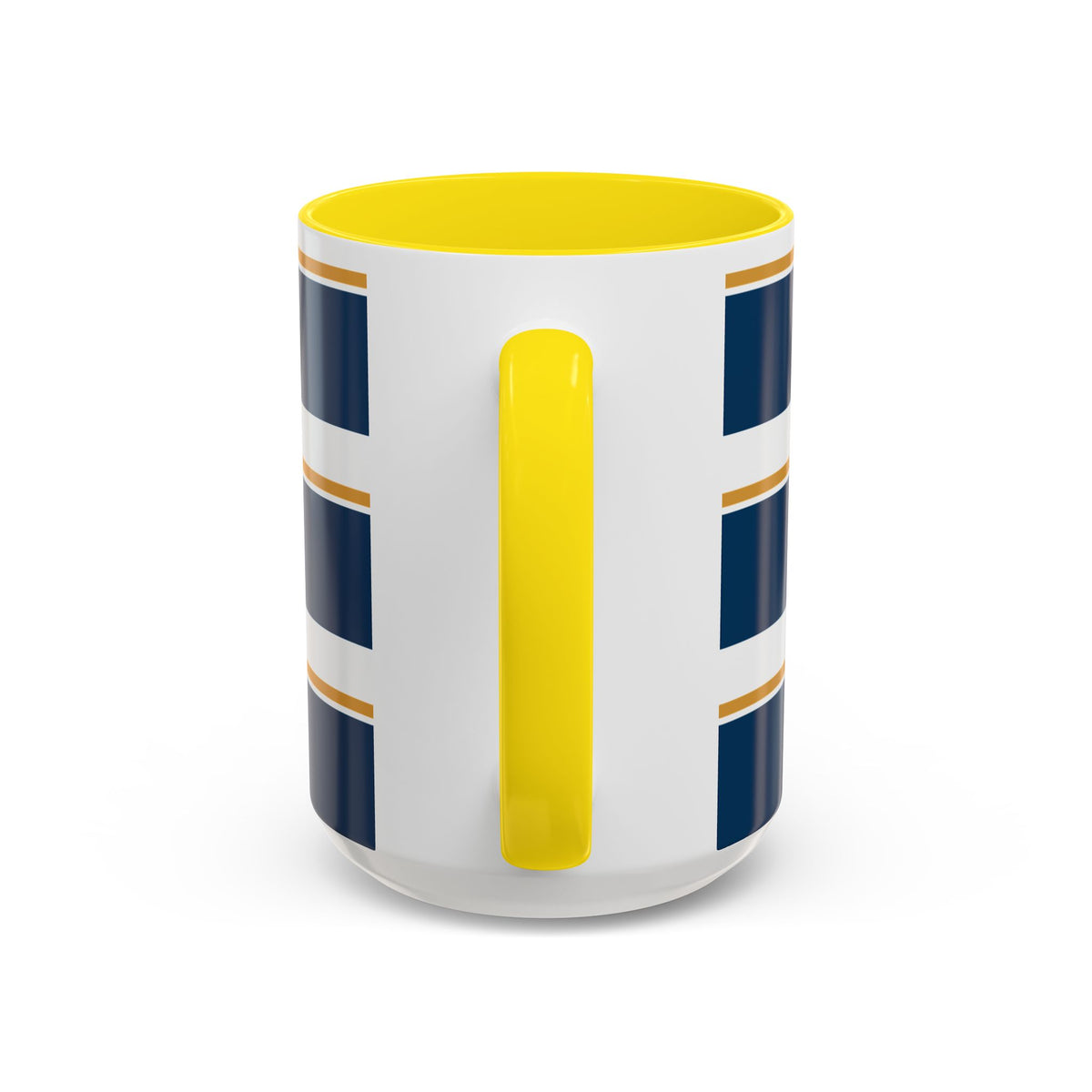 Navy and Gold Striped Accent Mug — White Ceramic